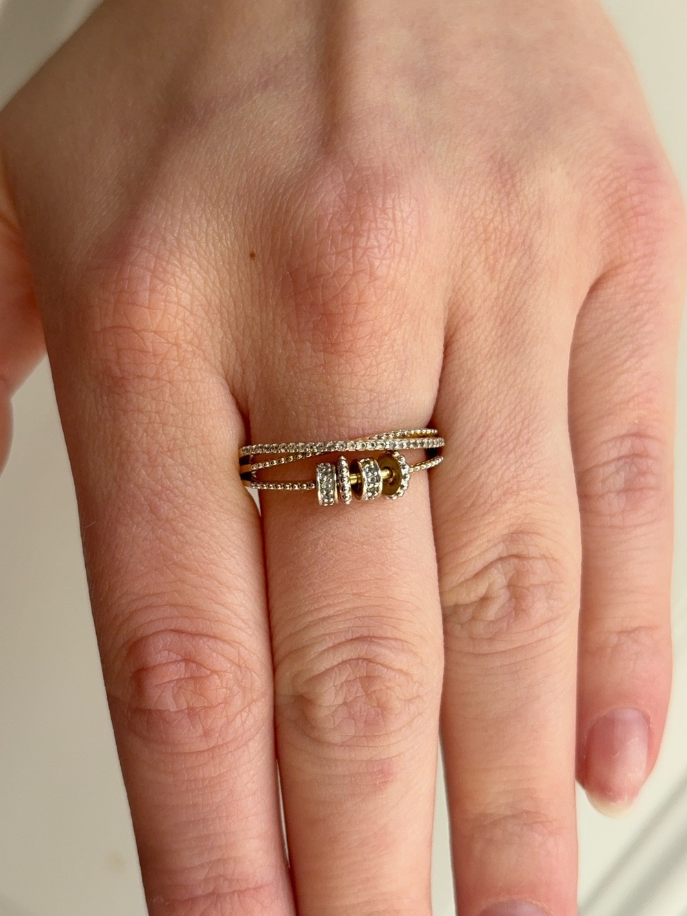 Gold Vermeil White Topaz Spinner Fidget Ring - Picture 3 of 8